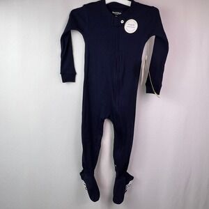 Burts Bees Baby Navy Blue Organic Cotton Ribbed Snug Fit Footed Pajamas 24M NEW